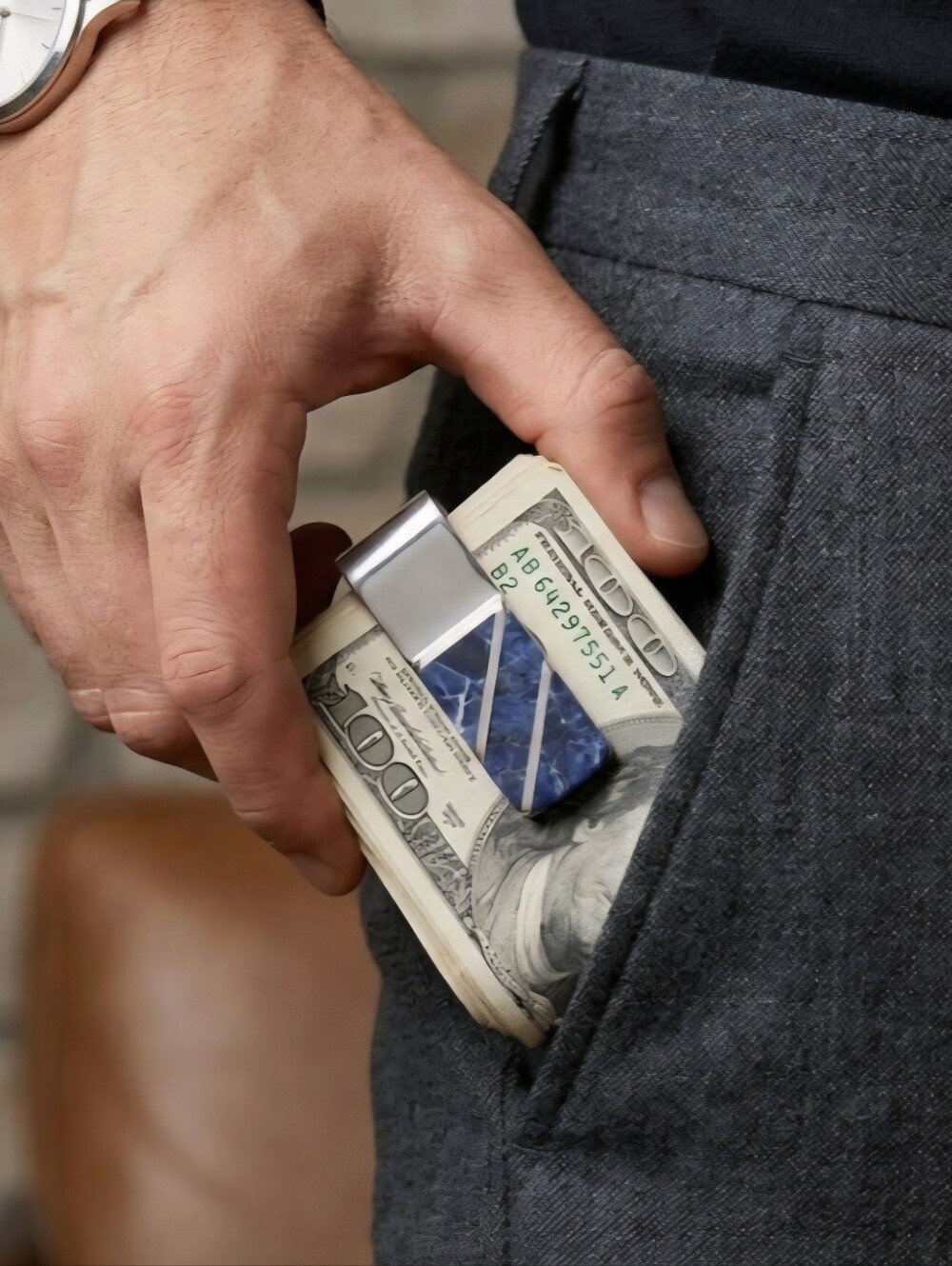 Sterling Silver Sodalite GEMSTONE Money CLIP